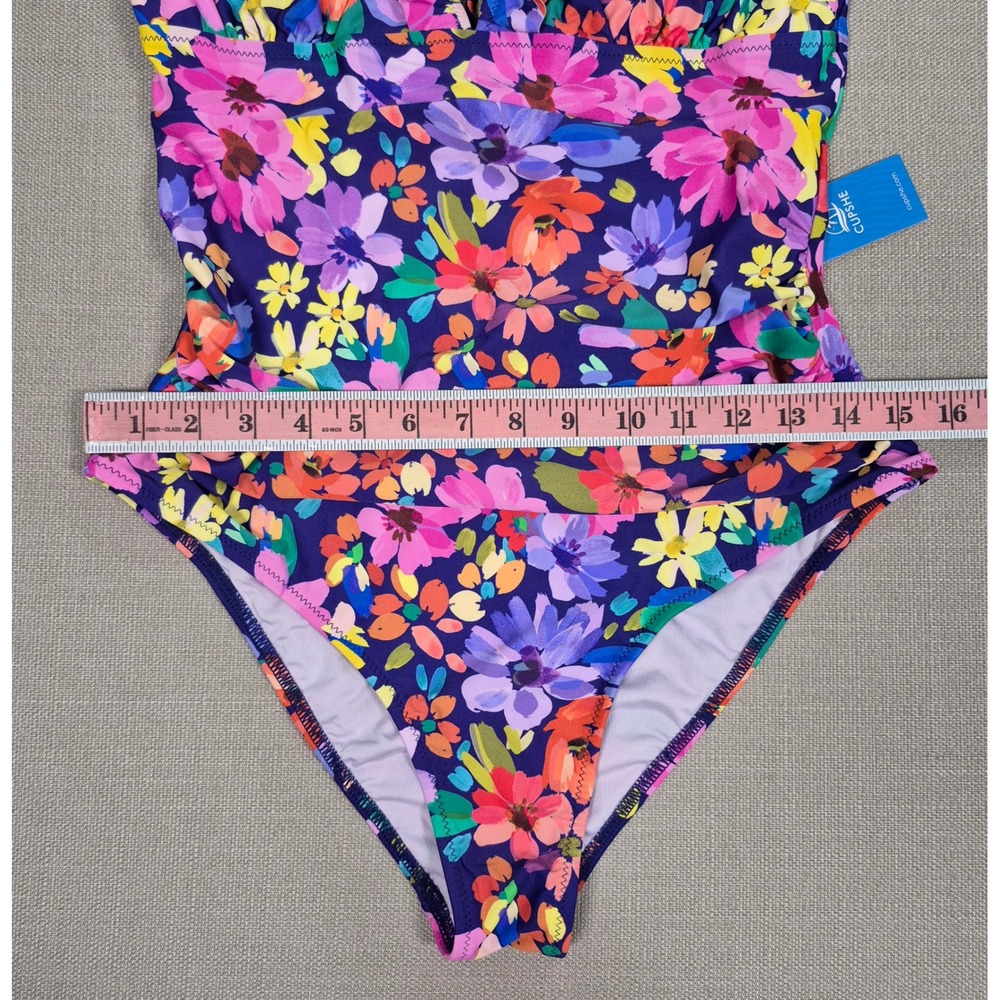 Cupshe Floral Ruffle V-Neck Tummy Control One Piece Swimsuit Purple Size L - Picture 5 of 11